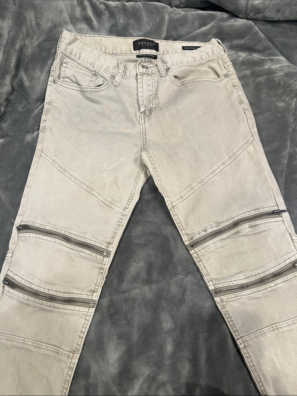 PacSun Men's Light Gray Skinny Jeans with Knee Zippers